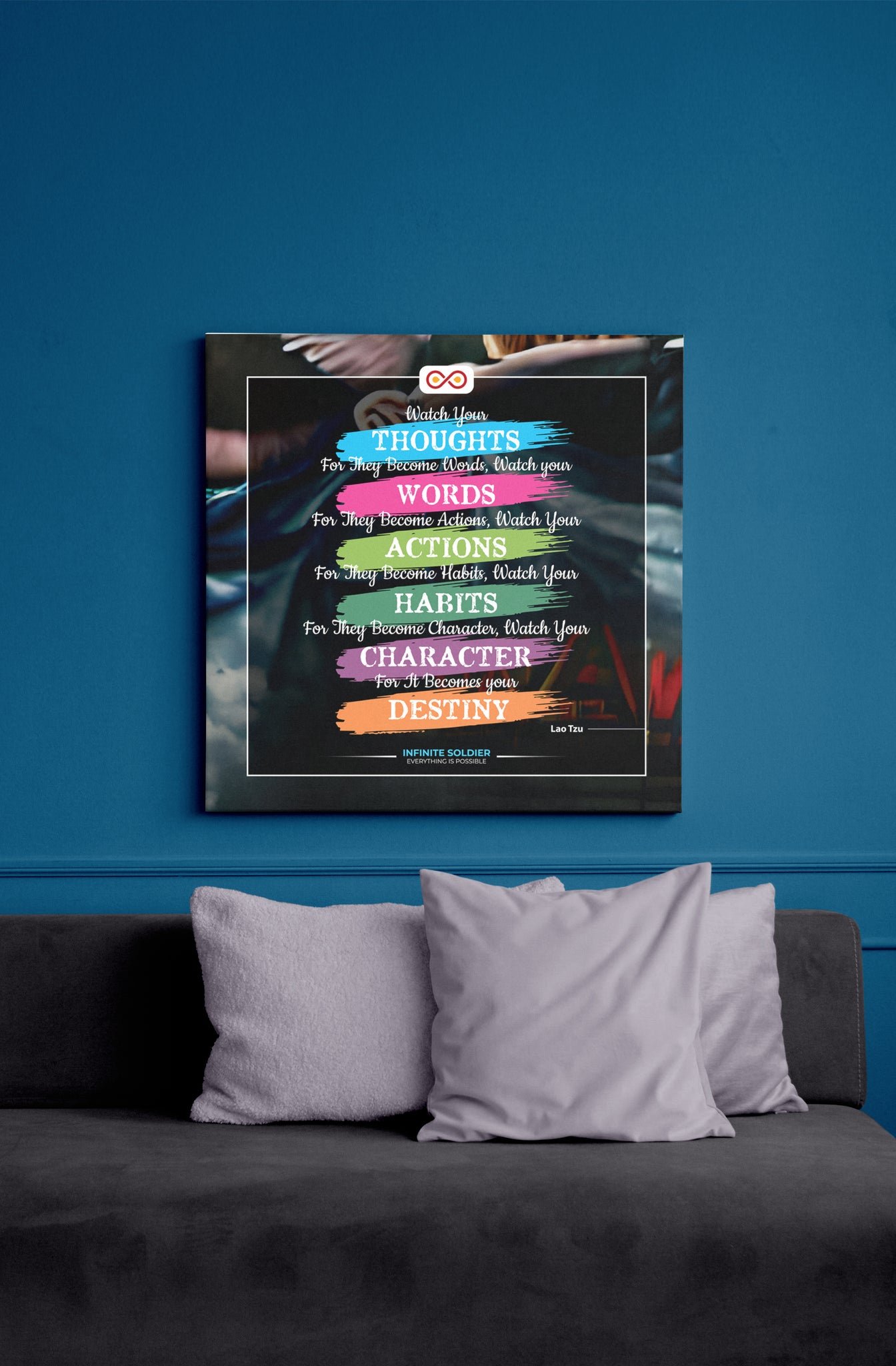 Mental Health Poster Watch Your Thoughts Motivational Square Canvas Poster | Infinite Soldier