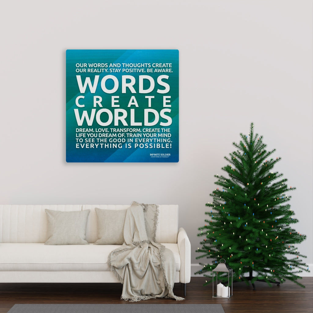 Words Create Worlds Blue Motivational Canvas Poster Wall Art Positive Thinking Positive Quotes