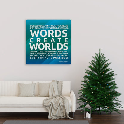 Words Create Worlds Blue Motivational Canvas Poster Wall Art Positive Thinking Positive Quotes
