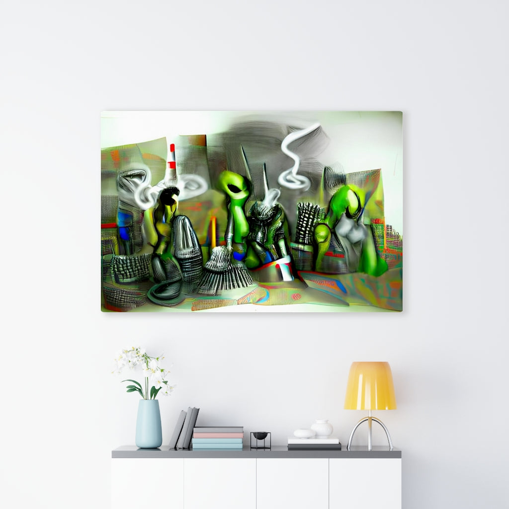 aliens smoking a joint canvas wall art  futurism modern art