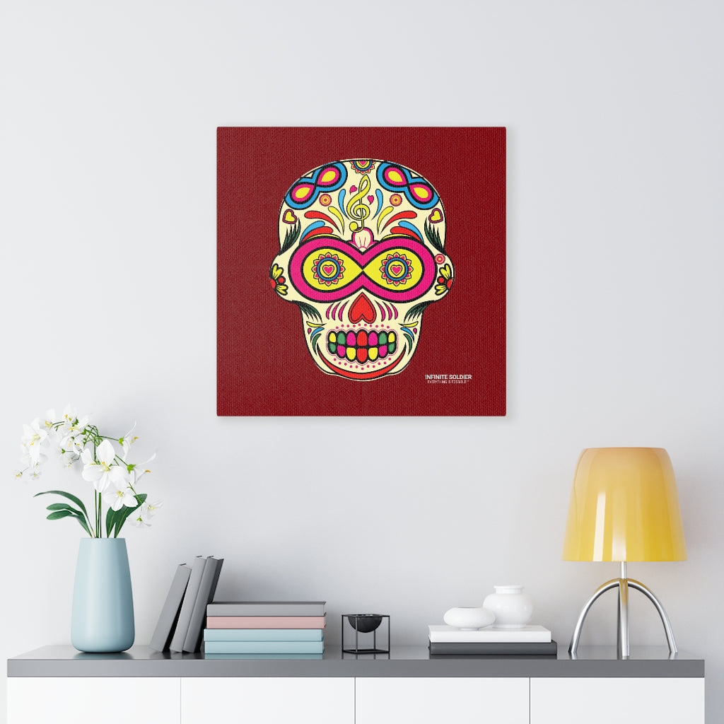 Sugar Skull To Infinity Mounted Canvas Print - RED