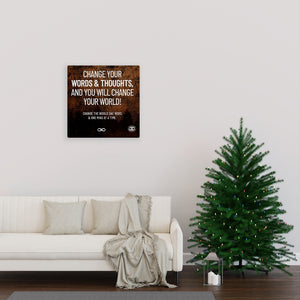 Change Your Words' Motivational Mounted Canvas Print- Brown