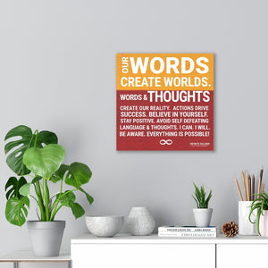 Words Create Worlds' Motivational Canvas Print - Red & Orange Poster