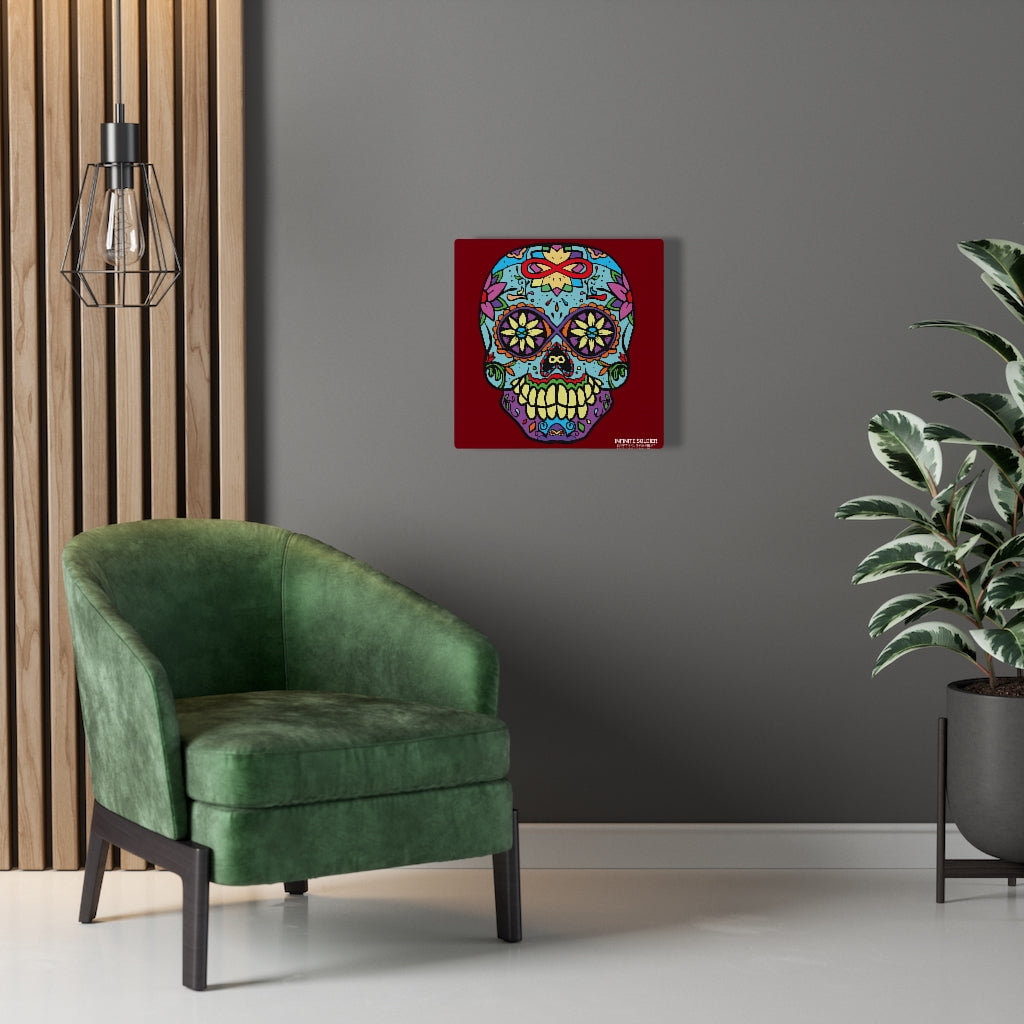 Sugar Skull To Infinity Mounted Canvas Print - Red