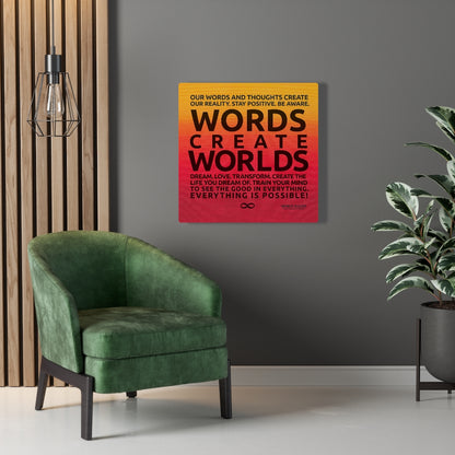 Words Create Worlds' Motivational Poster Canvas Print - Orange