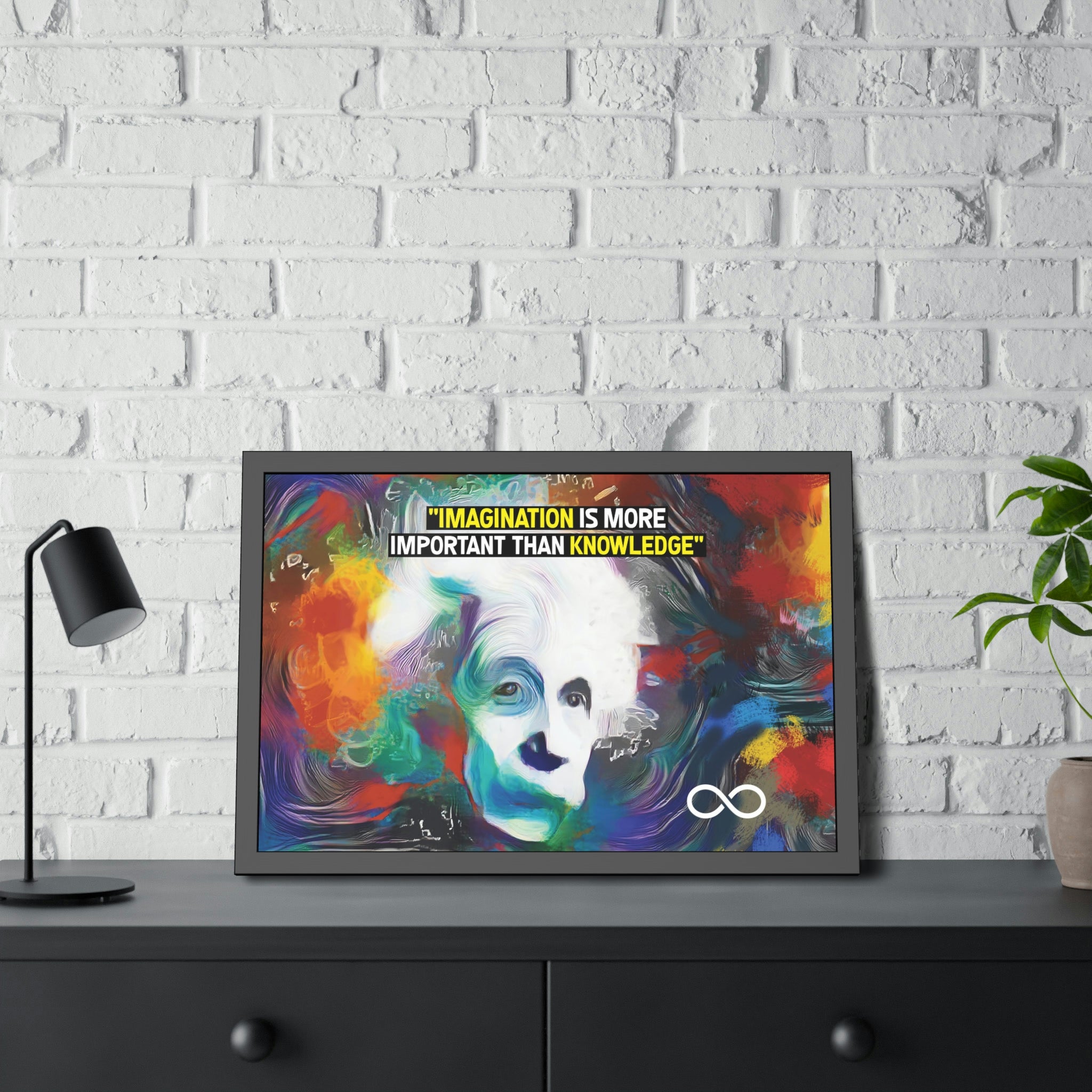 Einstein's Imagination Is More Important Than Knowledge Framed Motivational Canvas Poster