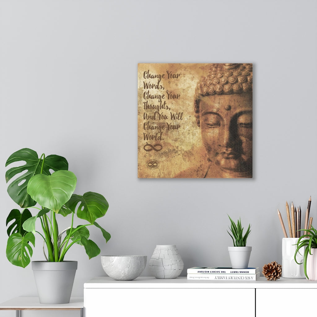 Change Your Words' Motivational Mounted Canvas Print- Buddha