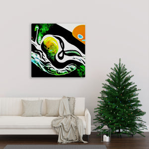 Sperm and Egg Collide street art futuristic  glowing neon spiraling
