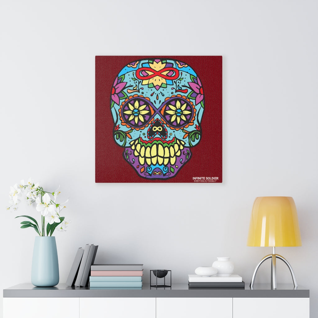Sugar Skull To Infinity Mounted Canvas Print - Red