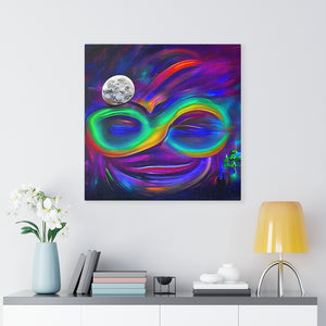 Infinity Neon Smile Stretched Canvas Poster Print Wall Decor Abstract Art Colorful Artistic Painting Digital Artwork Wall Art Moon