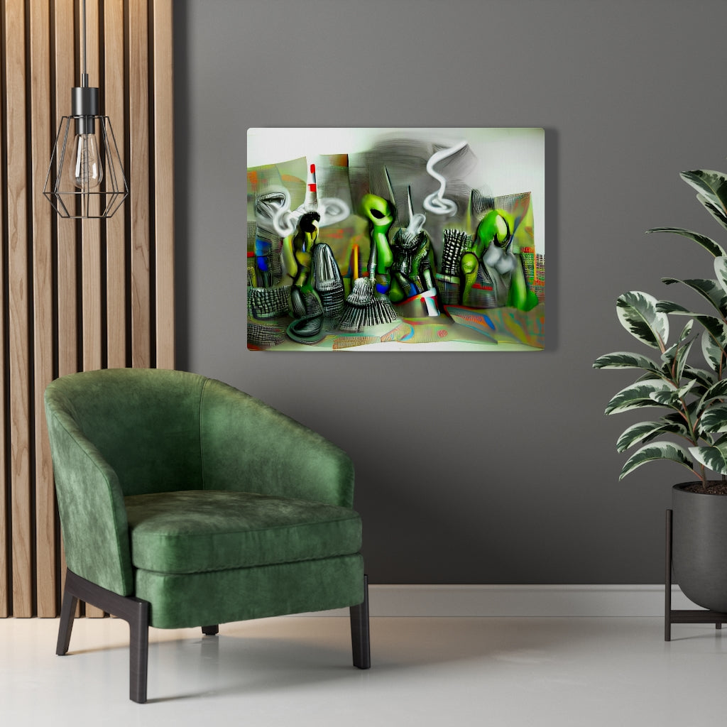 aliens smoking a joint canvas wall art  futurism modern art