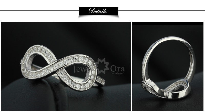 Sterling Silver 925 Womens Infinity Figure-8 Shaped Wedding Knot Jeweled Ring with Set Crystals