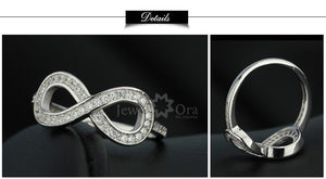 Sterling Silver 925 Womens Infinity Figure-8 Shaped Wedding Knot Jeweled Ring with Set Crystals