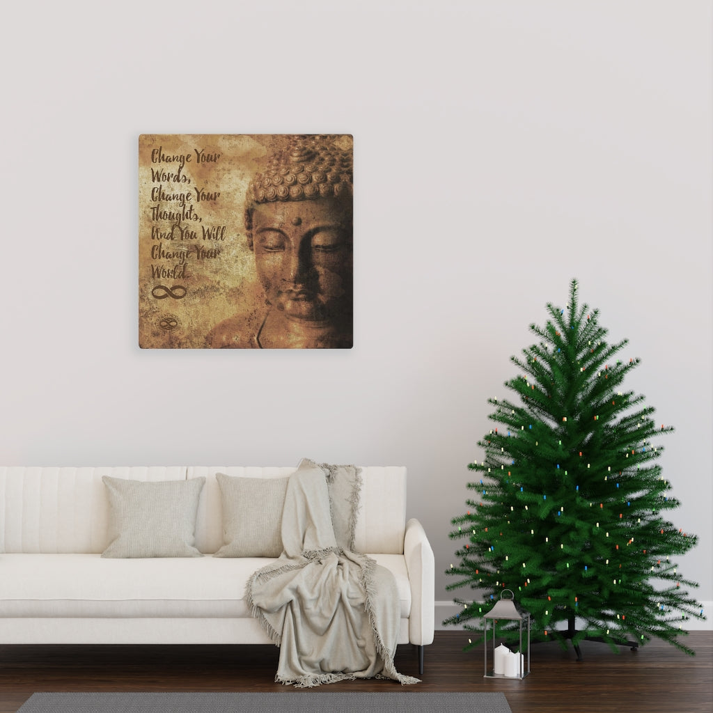 Change Your Words' Motivational Mounted Canvas Print- Buddha