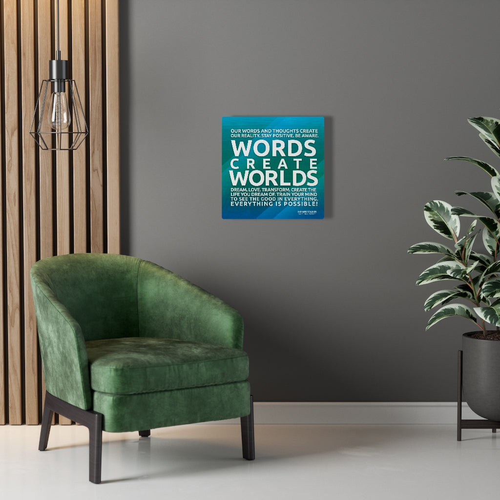 Words Create Worlds Blue Motivational Canvas Poster Wall Art Positive Thinking Positive Quotes