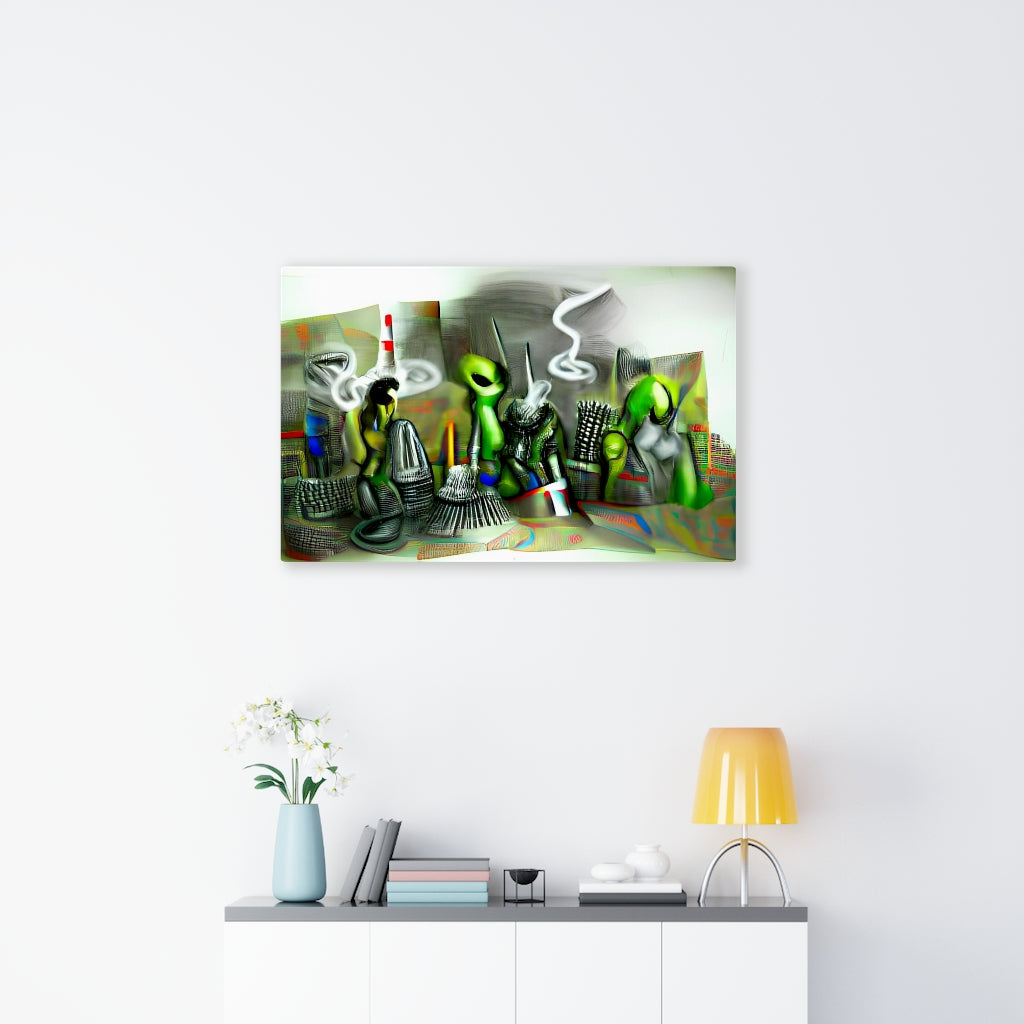 aliens smoking a joint canvas wall art  futurism modern art