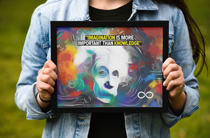 Einstein's Imagination Is More Important Than Knowledge Framed Motivational Canvas Poster
