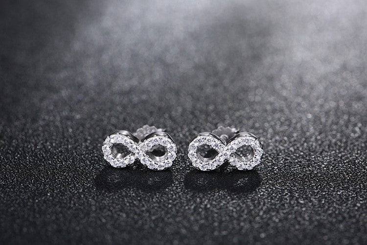 Sterling Silver Infinity Stud Earrings with Micro Pave Crystal