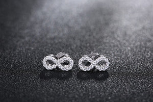 Sterling Silver Infinity Stud Earrings with Micro Pave Crystal