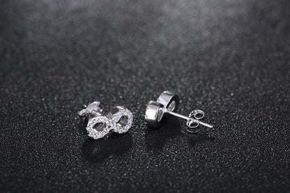 Sterling Silver Infinity Stud Earrings with Micro Pave Crystal