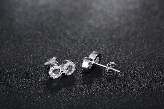 Sterling Silver Infinity Stud Earrings with Micro Pave Crystal