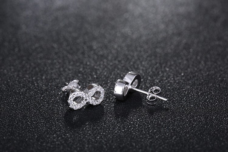 Sterling Silver Infinity Stud Earrings with Micro Pave Crystal