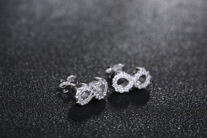 Sterling Silver Infinity Stud Earrings with Micro Pave Crystal