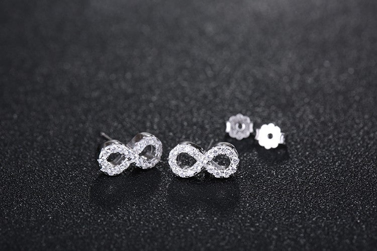 Sterling Silver Infinity Stud Earrings with Micro Pave Crystal