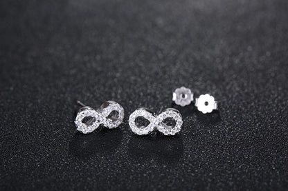 Sterling Silver Infinity Stud Earrings with Micro Pave Crystal
