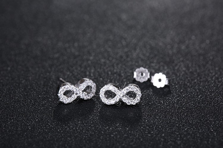 Sterling Silver Infinity Stud Earrings with Micro Pave Crystal