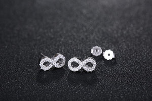 Sterling Silver Infinity Stud Earrings with Micro Pave Crystal