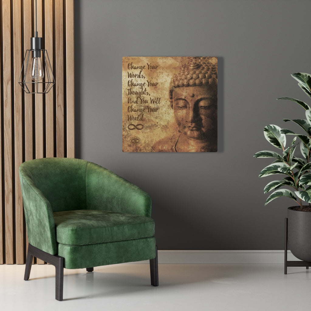 Change Your Words' Motivational Mounted Canvas Print- Buddha