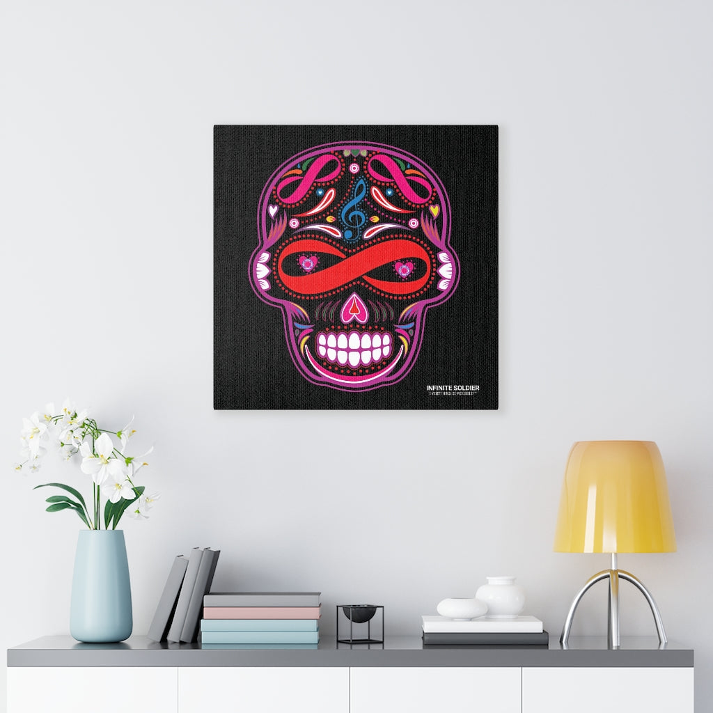 Sugar Skull To Infinity Mounted Canvas Print - Black