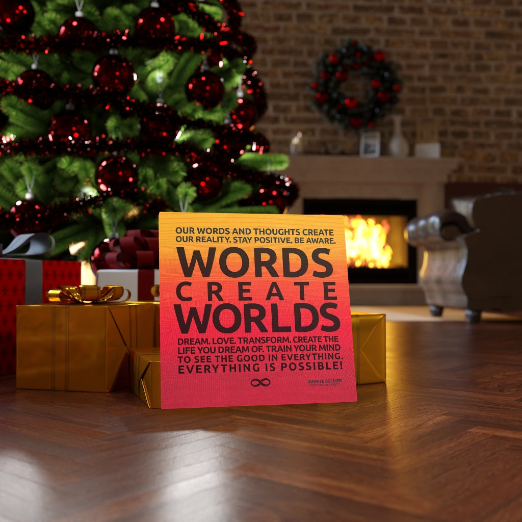 Words Create Worlds' Motivational Poster Canvas Print - Orange