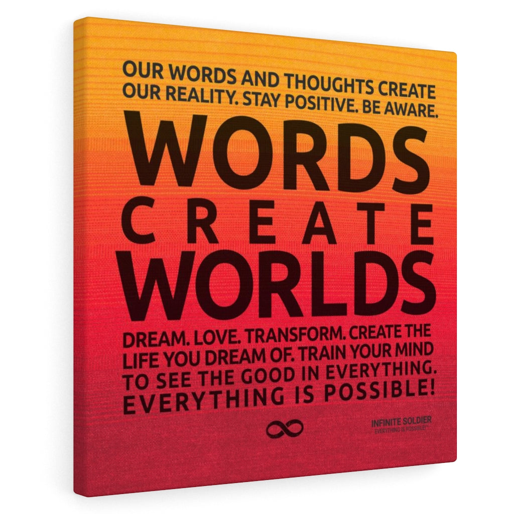 Words Create Worlds' Motivational Poster Canvas Print - Orange
