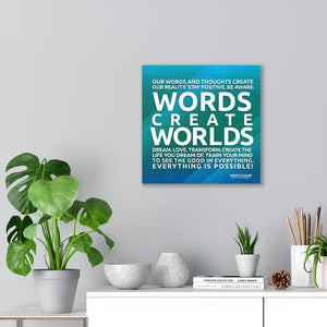 Words Create Worlds Blue Motivational Canvas Poster Wall Art Positive Thinking Positive Quotes