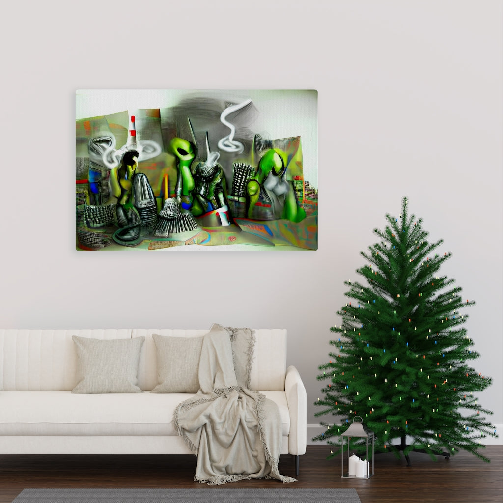 aliens smoking a joint canvas wall art  futurism modern art