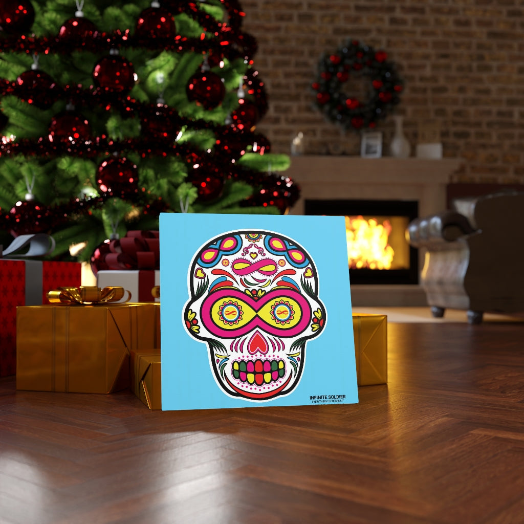 Sugar Skull To Infinity Mounted Canvas Print - Blue