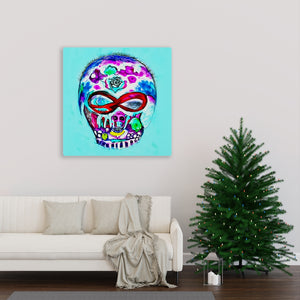 Blue Infinity Sugar Skull Astral Cosmic Canvas Poster