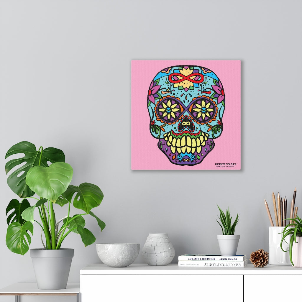 Sugar Skull To Infinity Mounted Canvas Print - Pink