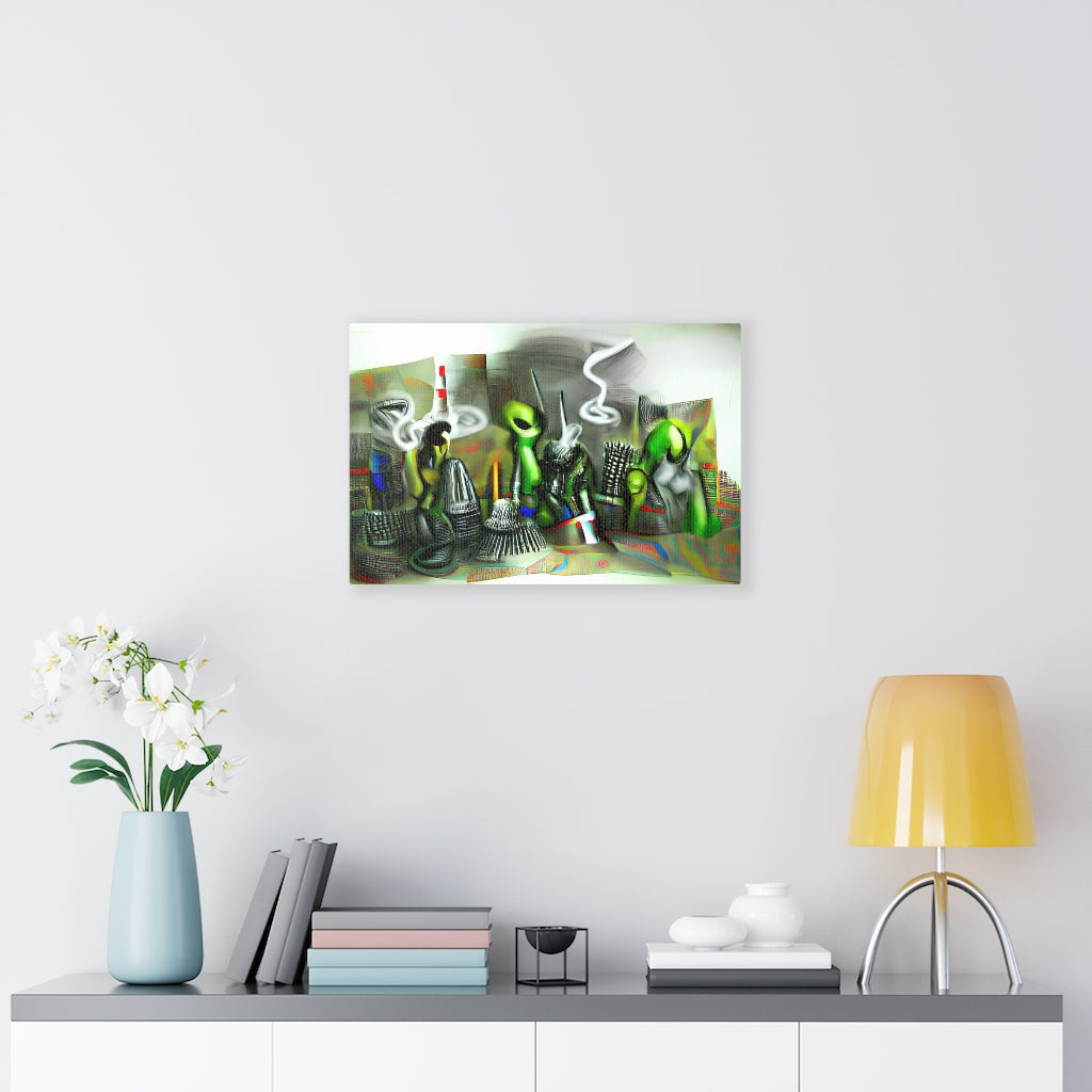 aliens smoking a joint canvas wall art  futurism modern art