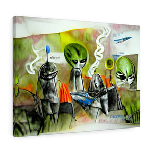 funny aliens smoking a joint on a spaceship action painting futurism charcoal drawing mixed media watercolor