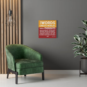 Words Create Worlds' Motivational Canvas Print - Red & Orange Poster