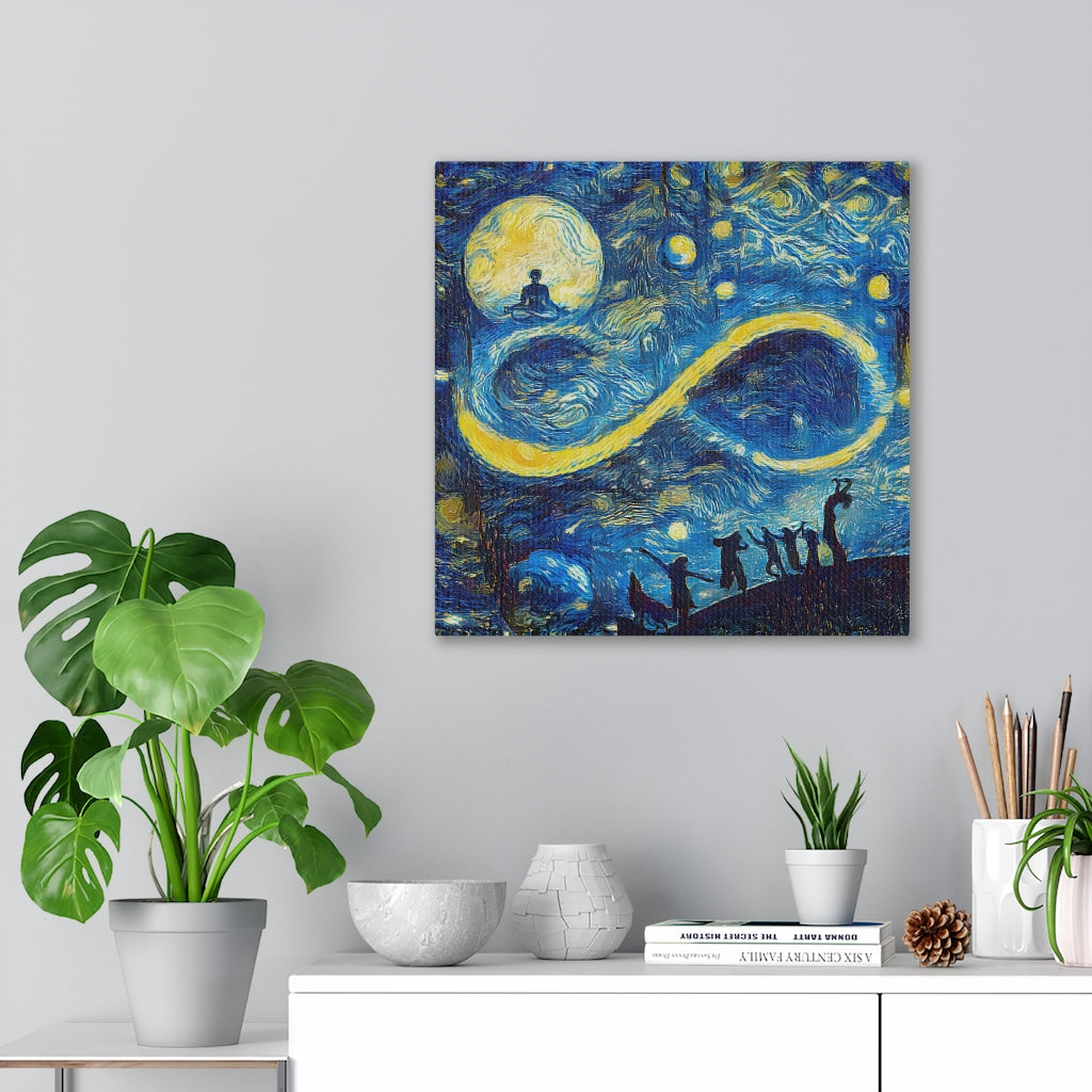 Infinity Moon Light Gathering, Starry Night Inspired Canvas Painting, Canvas Art Print, Wall Decor, Canvas Painting , Large Wall Art