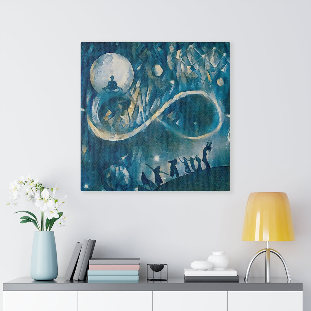 Infinity Moon Light Gathering, Blue Night Canvas Painting, Canvas Art Print, Wall Decor, Canvas Painting , Large Wall Art, Digital Art