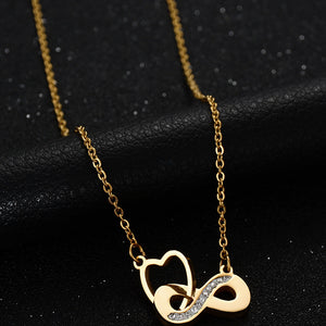 Never Fade Infinity Symbol Heart Gold Steel Rose Gold Pendant Necklace with Rhinestones Casual and Formal Women