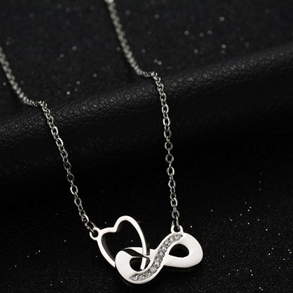 Never Fade Infinity Symbol Heart Gold Steel Rose Gold Pendant Necklace with Rhinestones Casual and Formal Women