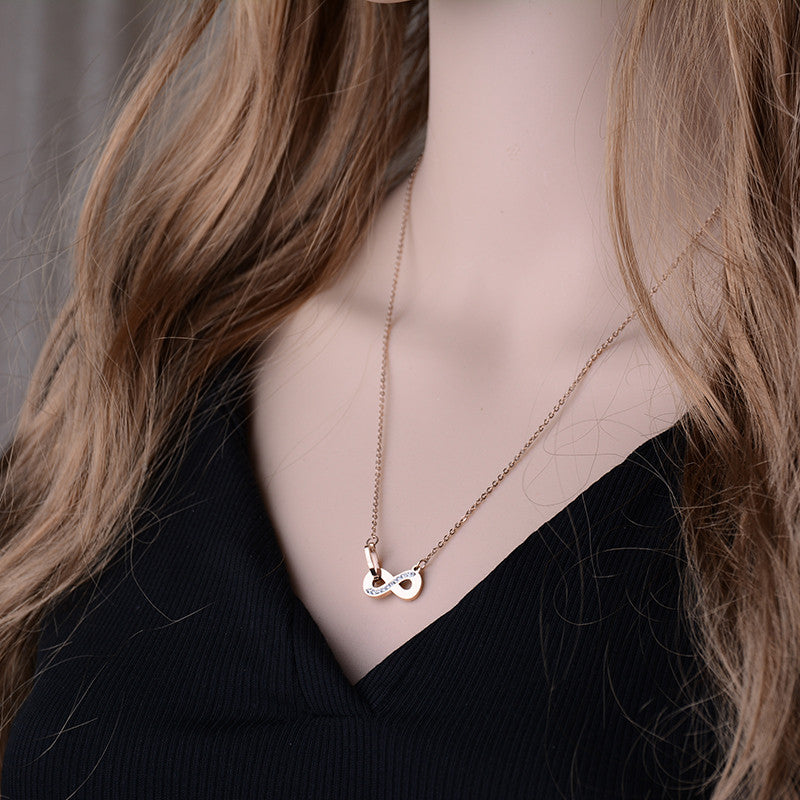 Never Fade Infinity Symbol Heart Gold Steel Rose Gold Pendant Necklace with Rhinestones Casual and Formal Women