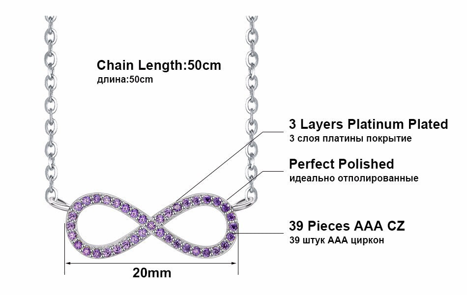 Silver Infinity Symbol Necklace with Yellow Zircon Crystals