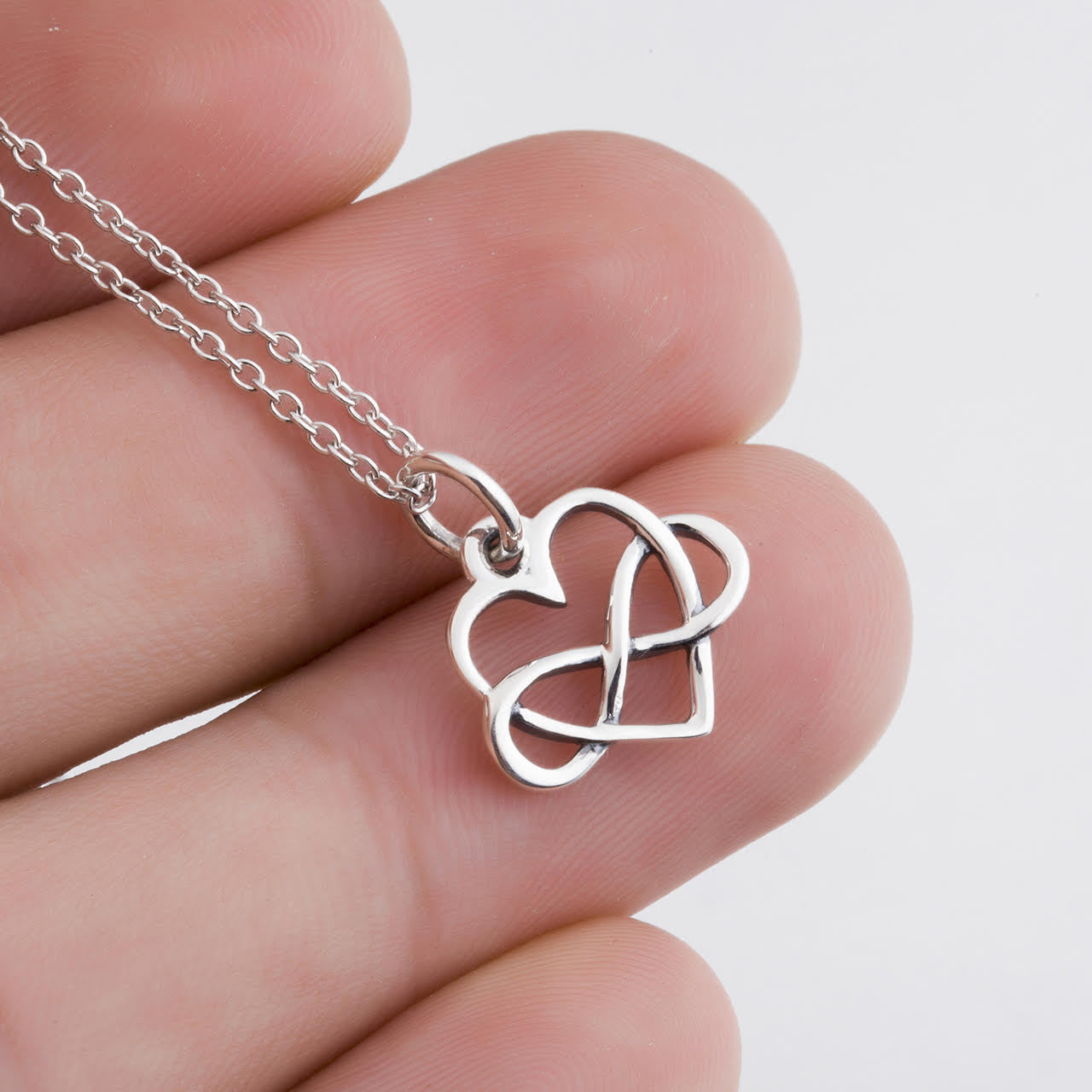 Sterling Silver Infinity Sign and Heart Pendant Necklace Casual and Formal Women